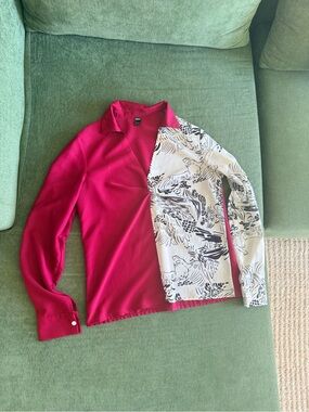 Women’s Two-Tone Red & White Print Long-Sleeve Shirt